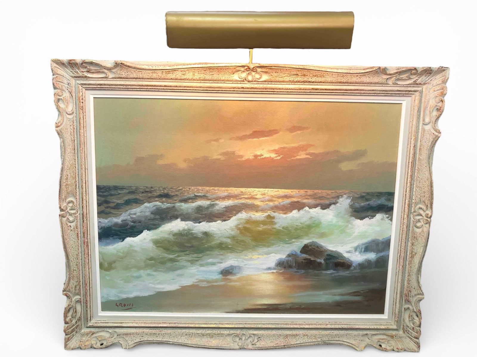 MCM Signed Seascape Oil Painting W/ Light (1 of 11)