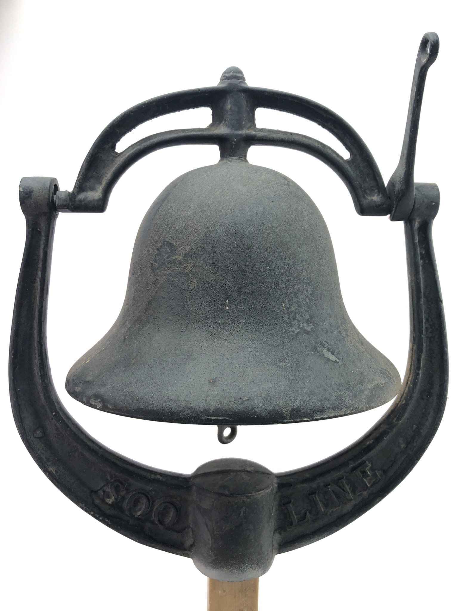 Vtg Cast Iron Soo Line Bell On Wood Stand (1 of 10)