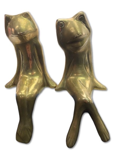 Rare Vtg Brass Sitting Frog Couple (1 of 8)