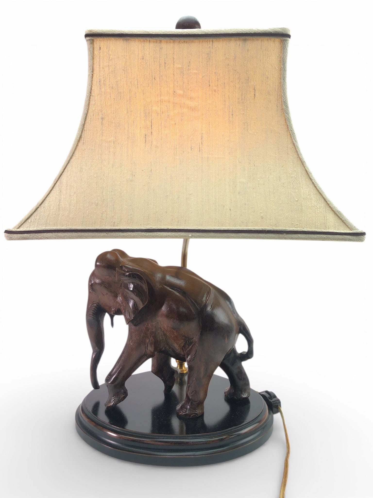 Carved Wood Elephant Table Lamp W/Shade (1 of 12)
