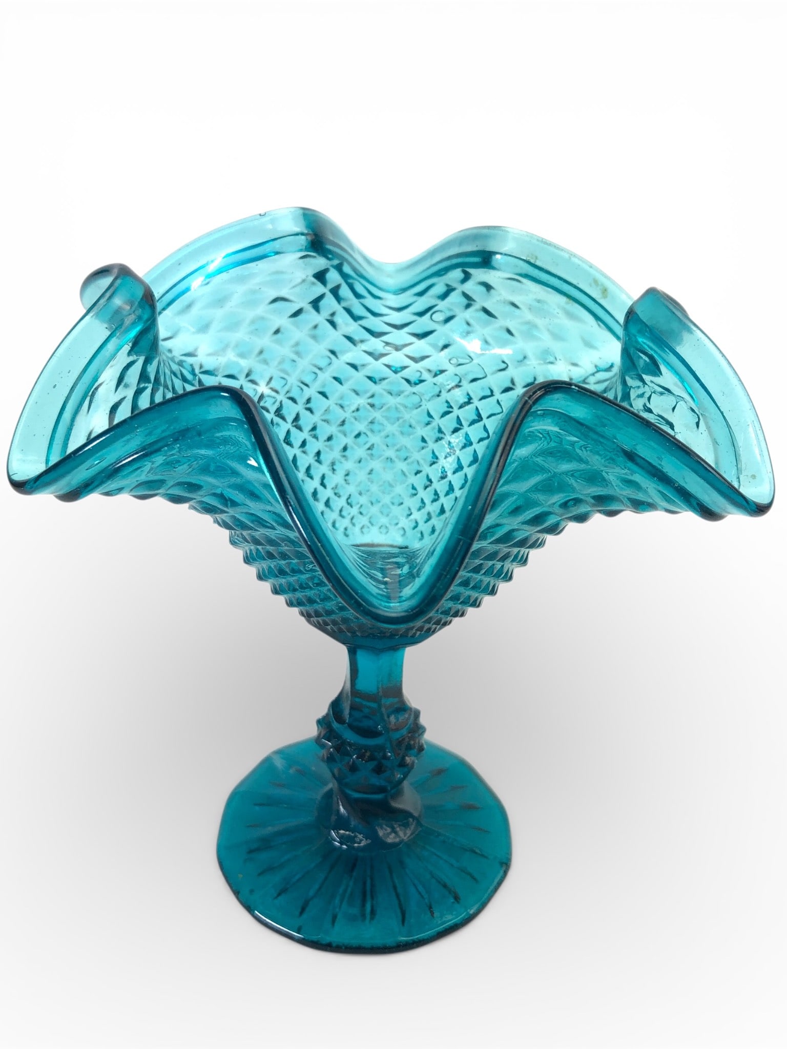 Vtg Ivimd Diamond Point Candy Dish With Ruffled Edge (1 of 6)