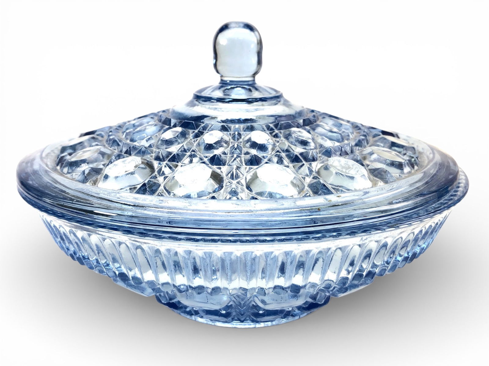 Vtg Indiana Glass Button & Cane Windsor Blue Dish (1 of 8)