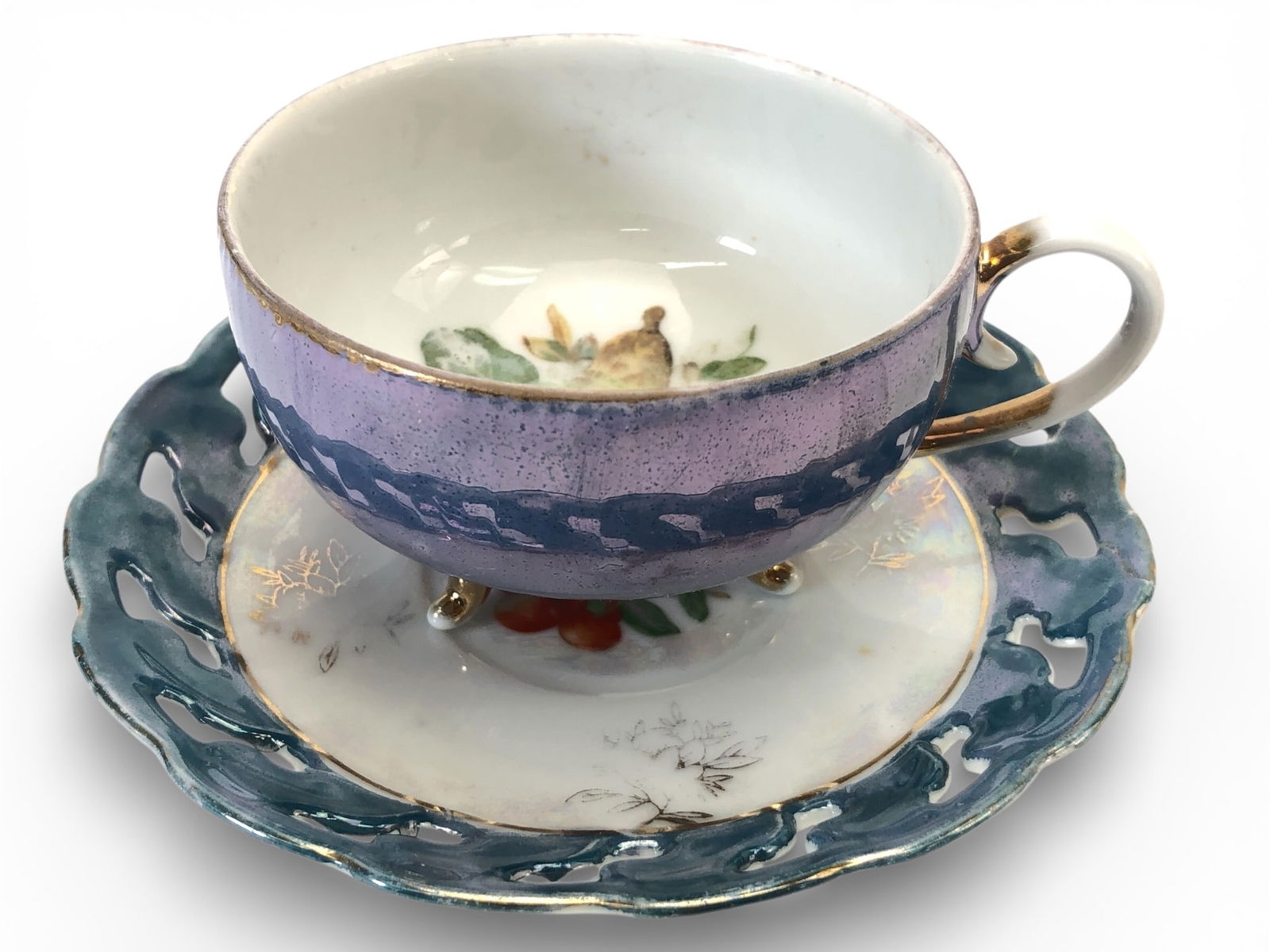 Rare Japanese 3-Footed Opalescent Tea Cup & Saucer (1 of 11)