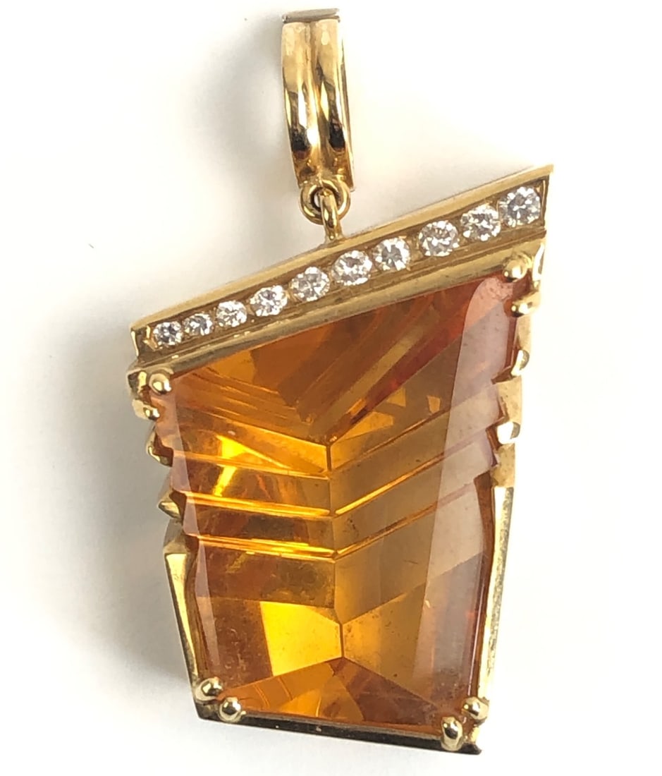 18k Gold Pendant With Citrine & Diamonds (1 of 8)