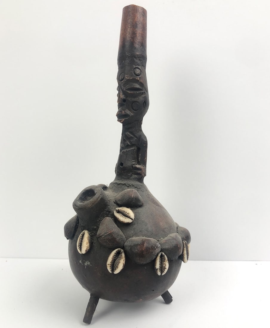 African Gourd Pipe With Carved Figure (1 of 6)