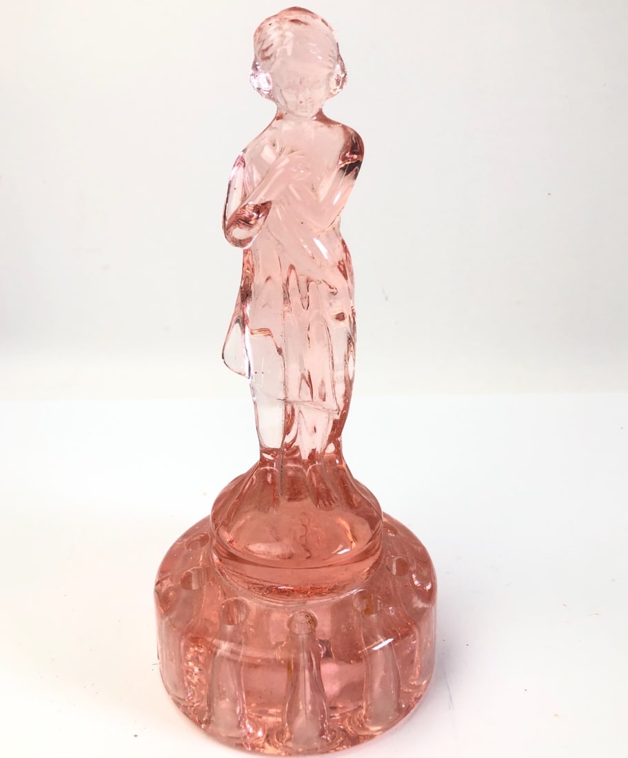 Cambridge Draped Lady Pink Glass Flower Frog (1 of 5)