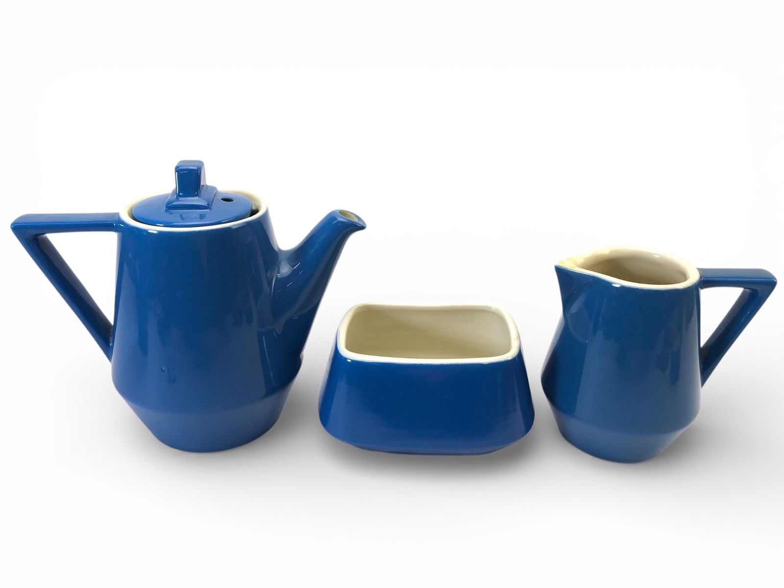 3pc Hall Pottery Tea Set Blue & White (1 of 15)