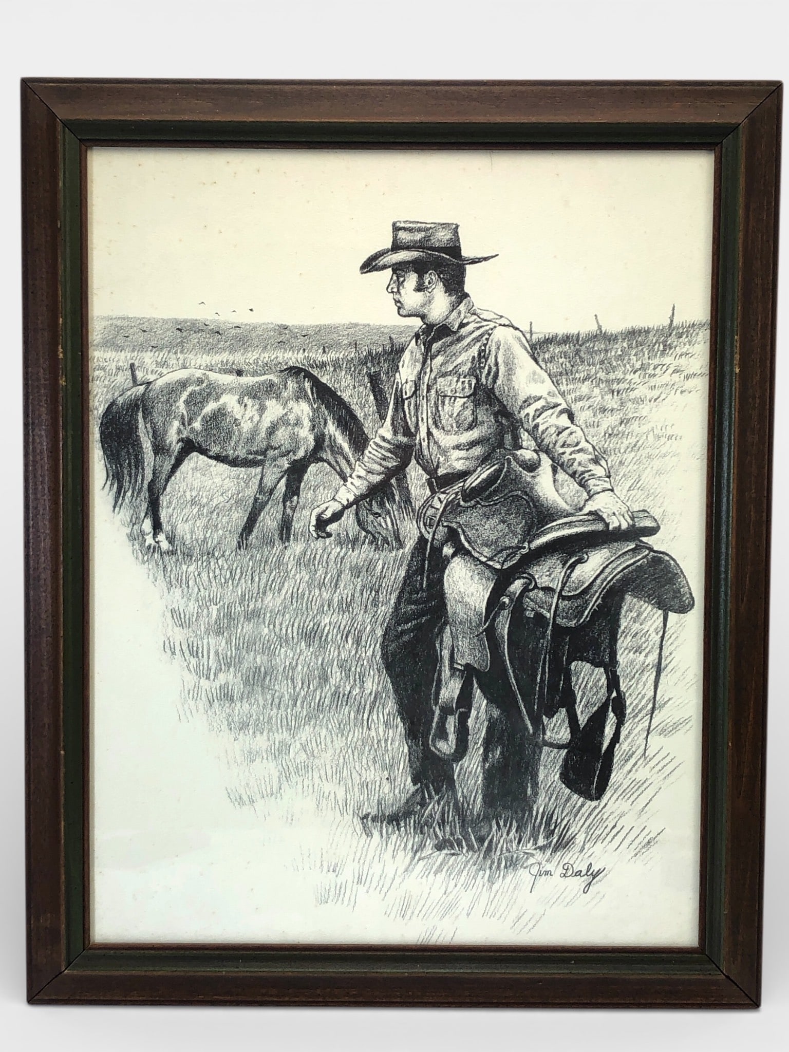 Jim Daly Cowboy Charcoal Print In Frame (1 of 5)
