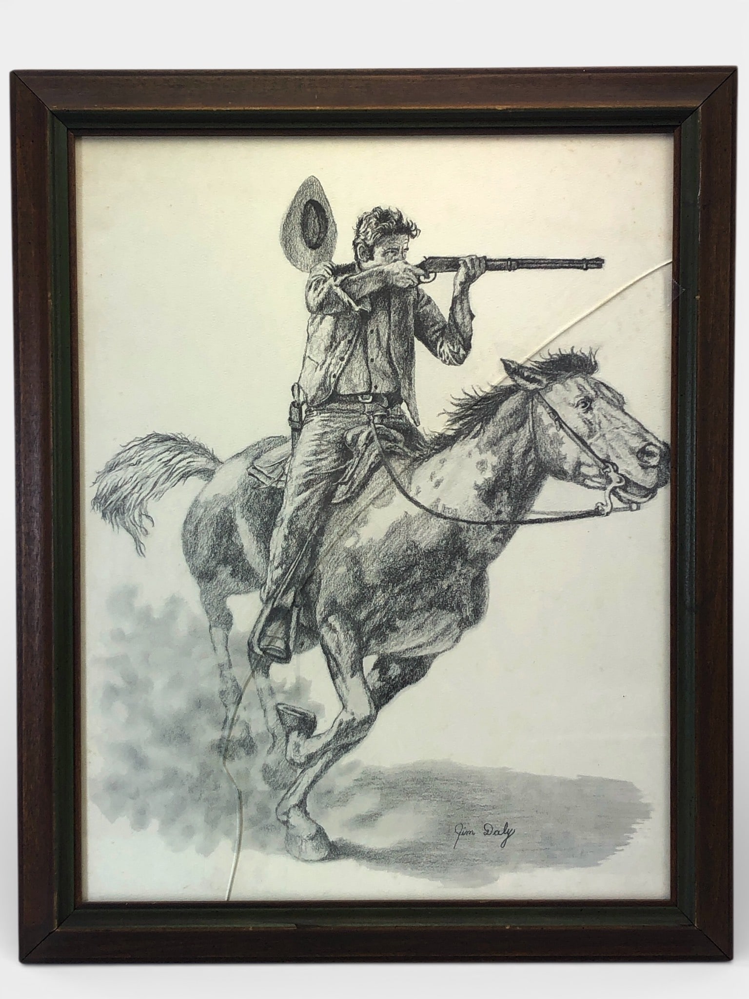 Jim Daly Cowboy Charcoal Print Framed (1 of 6)