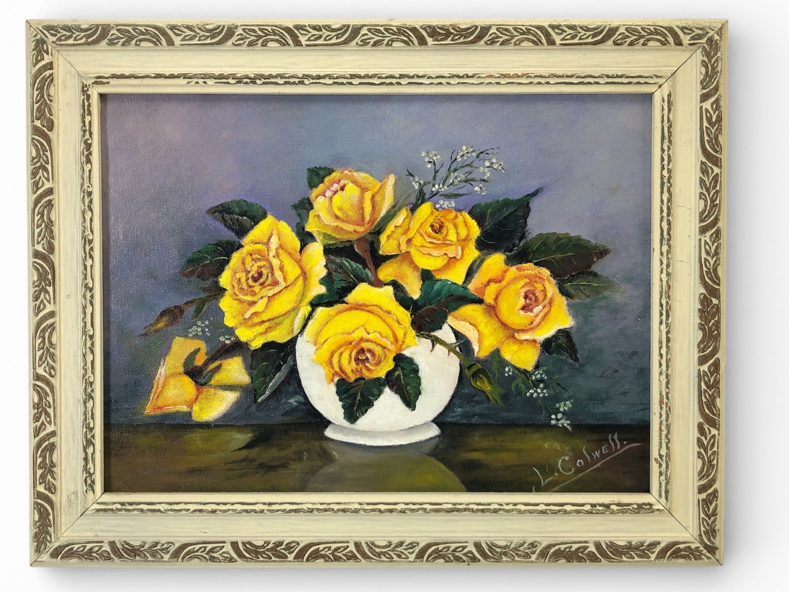 Vtg Signed Oil Painting Of Yellow Roses (1 of 6)