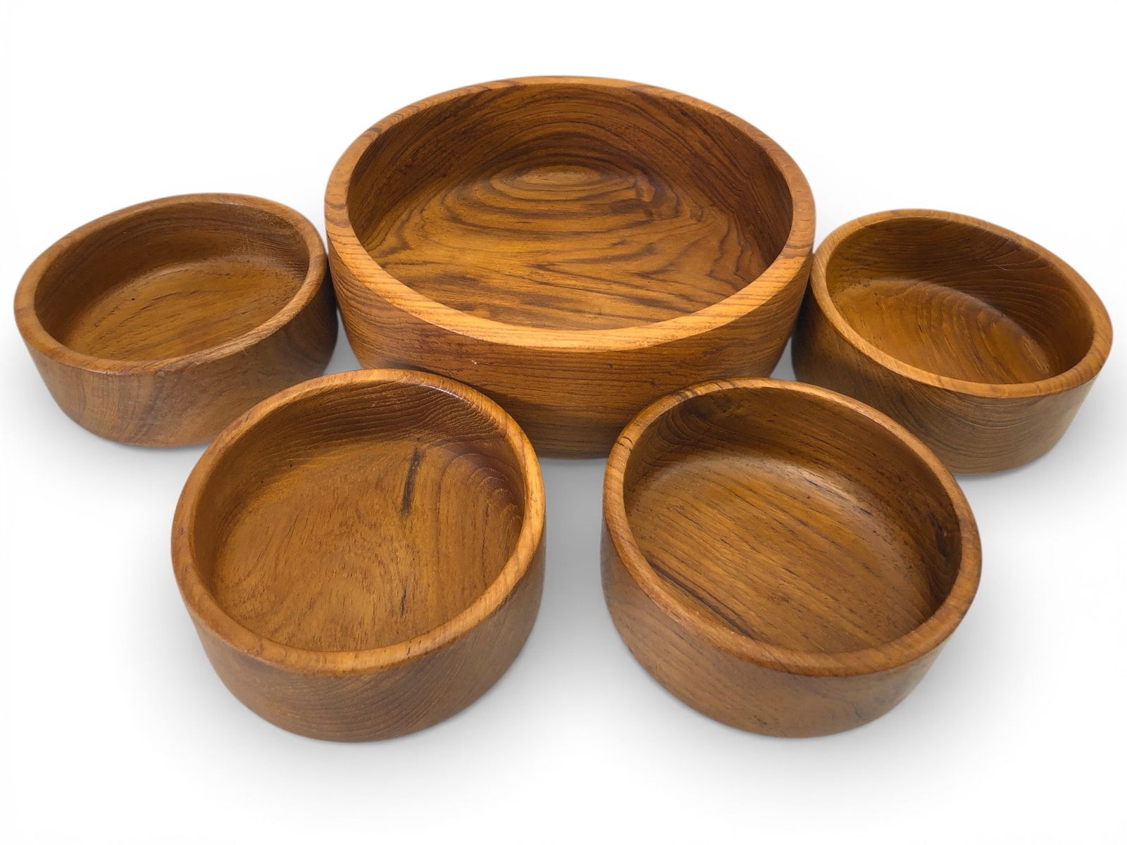 Vtg 5pc Dolphin Teak Wood Salad Bowl Set (1 of 9)