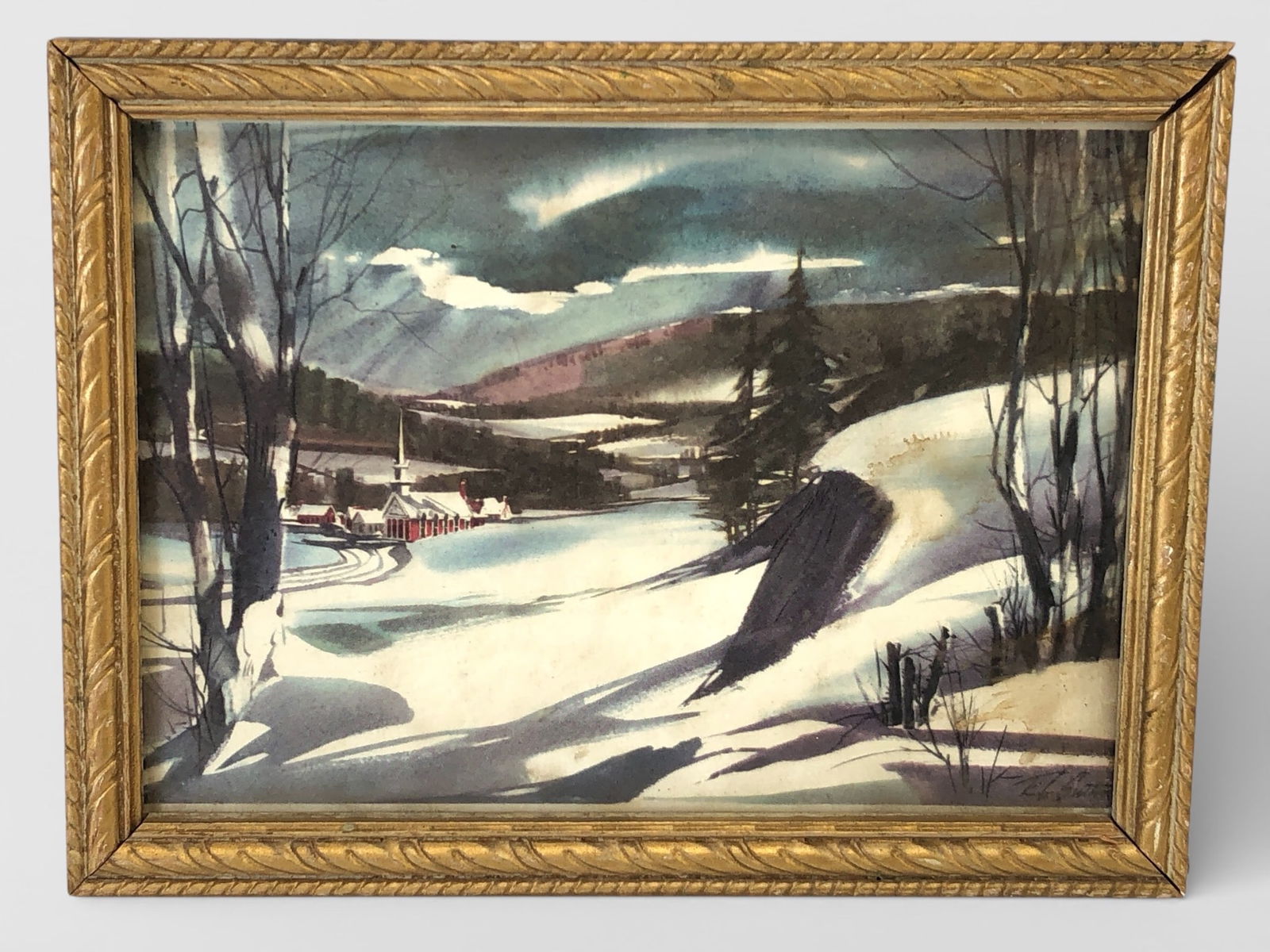 Vtg Framed Winter Landscape Print (1 of 5)
