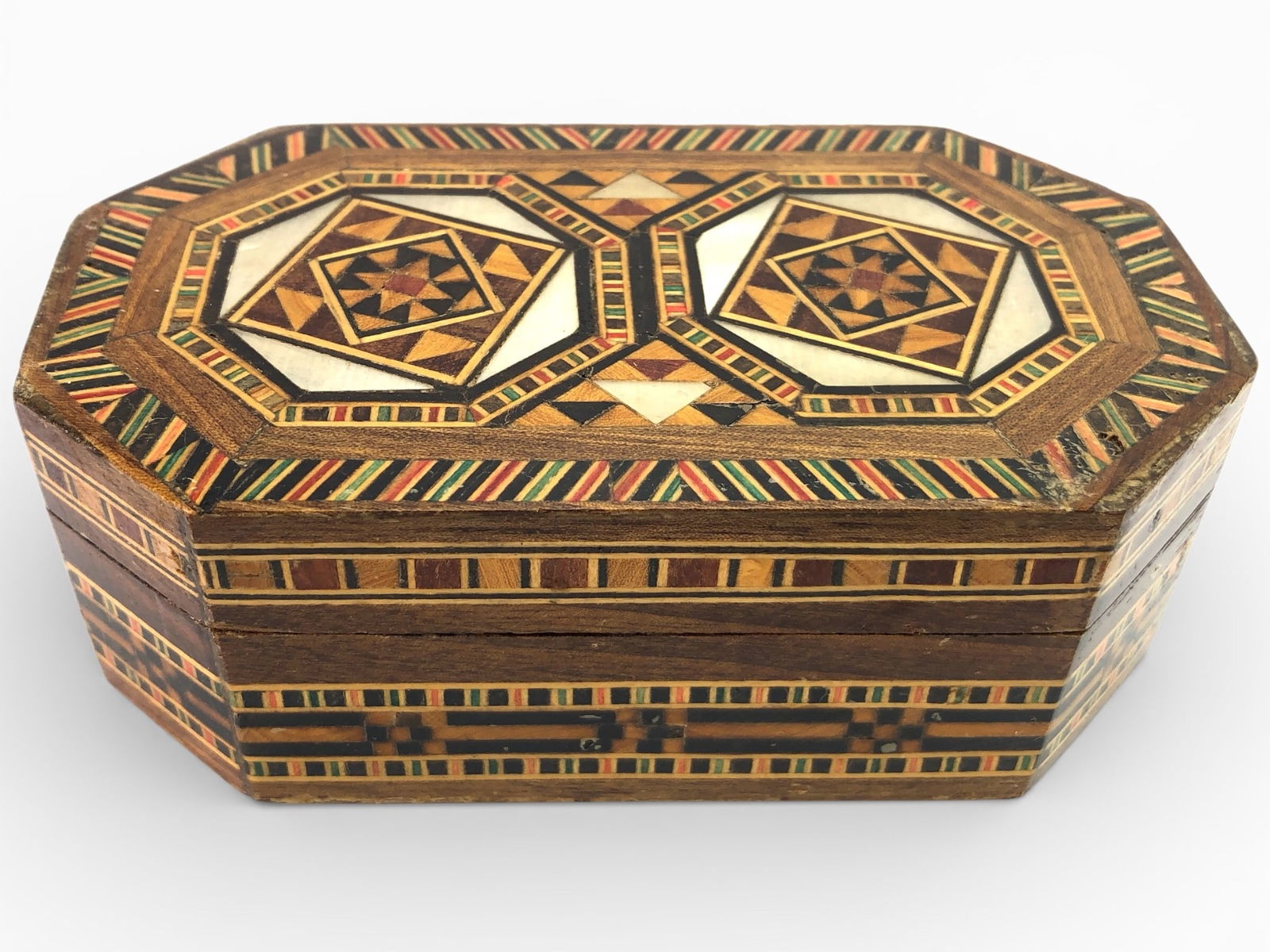 Mosaic Inlaid Wood Box With Lid 5×2 3/4×1 3/4 (1 of 7)