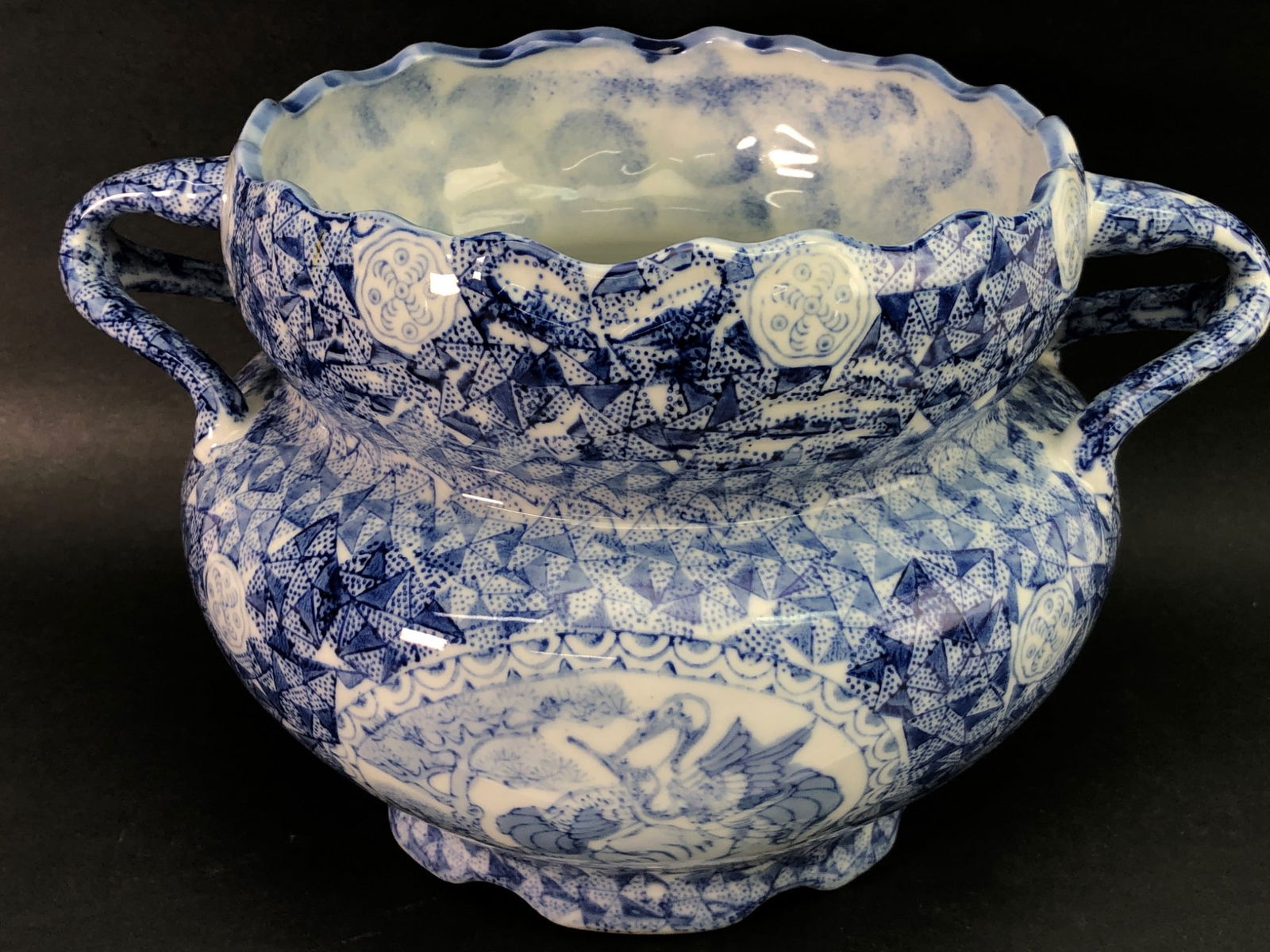Blue & White Ceramic Bowl With Handles (1 of 9)