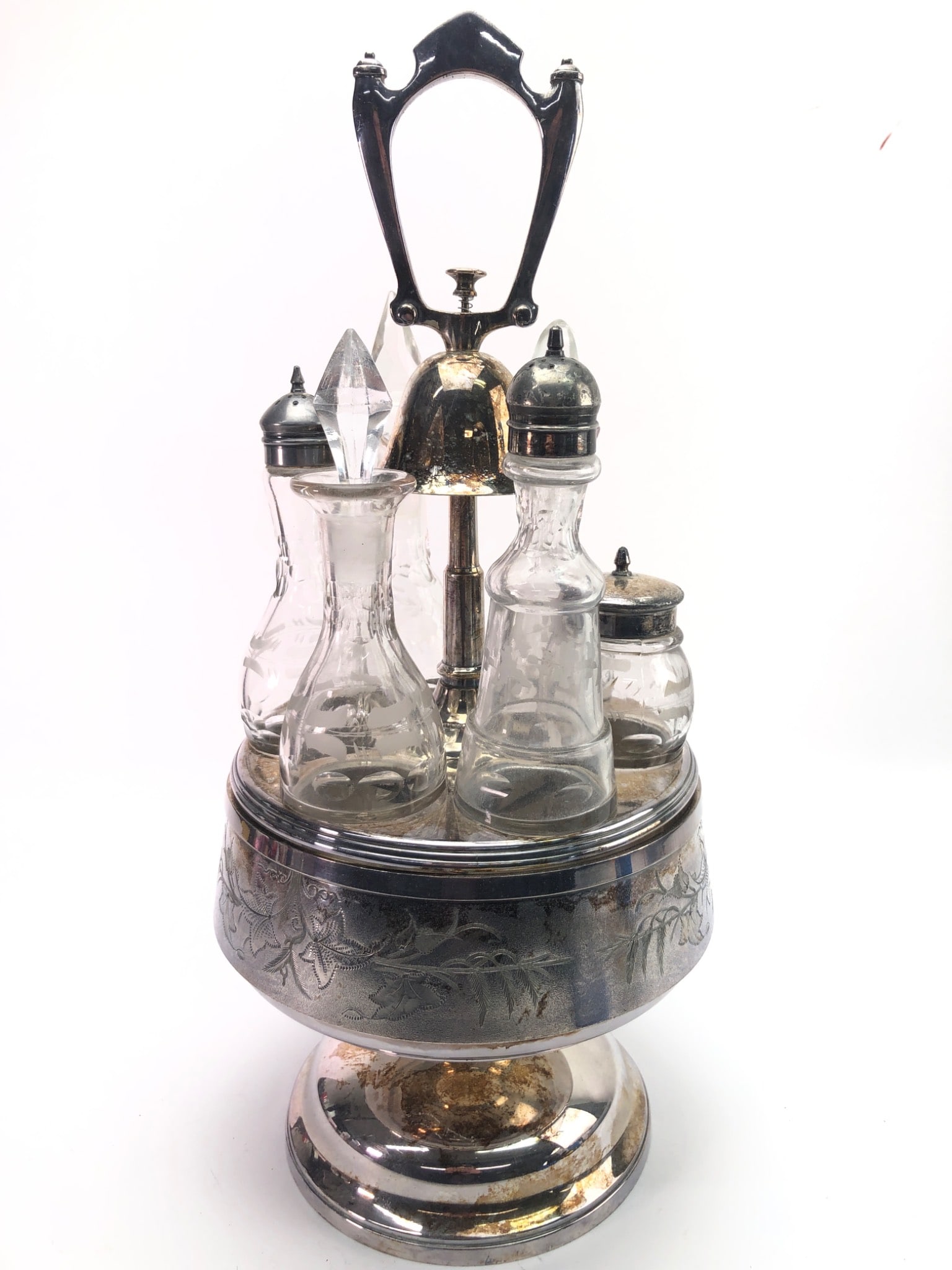 Silverplate Cruet Set With Bell & Glass Bottles (1 of 14)