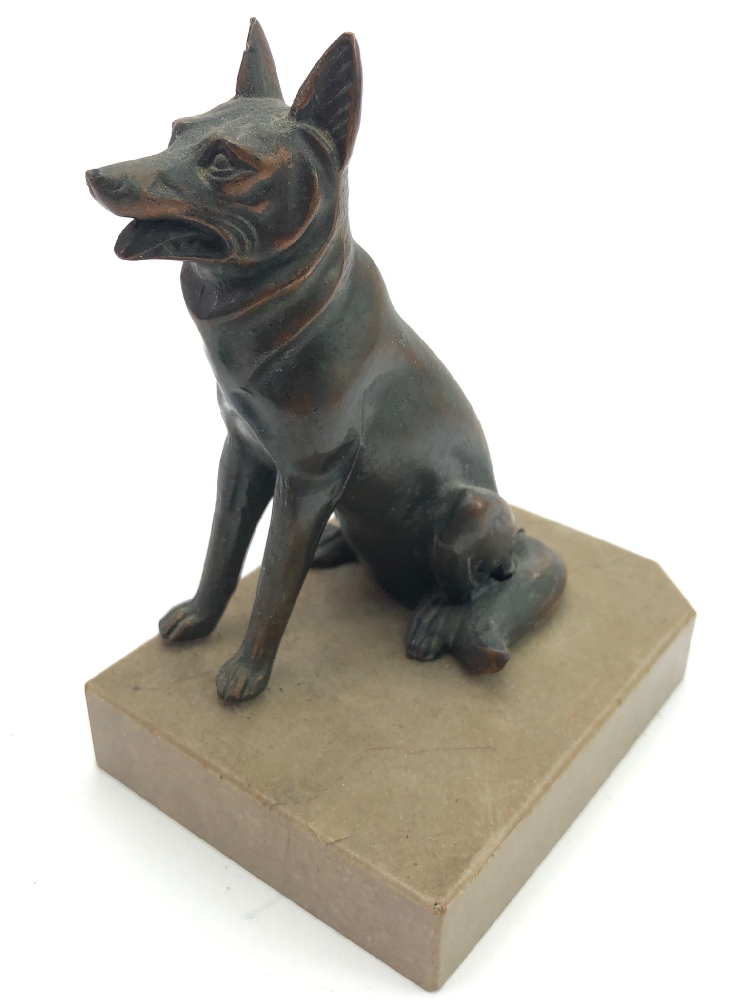 Bronze Tone Dog Figurine On Stone Base (1 of 7)