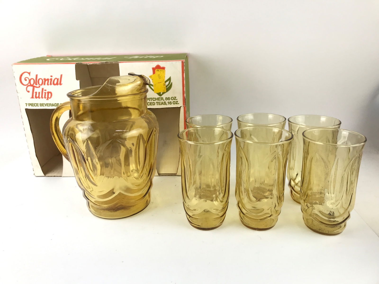 Rare Original Box Anchor Hocking Colonial Tulip Beverage Set (1 of 5)