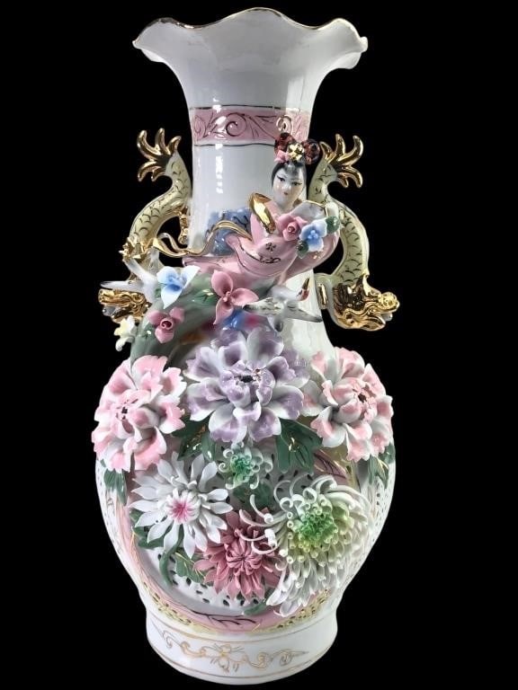 Chinese Style Porcelain Floral and Dragon Vase (1 of 13)