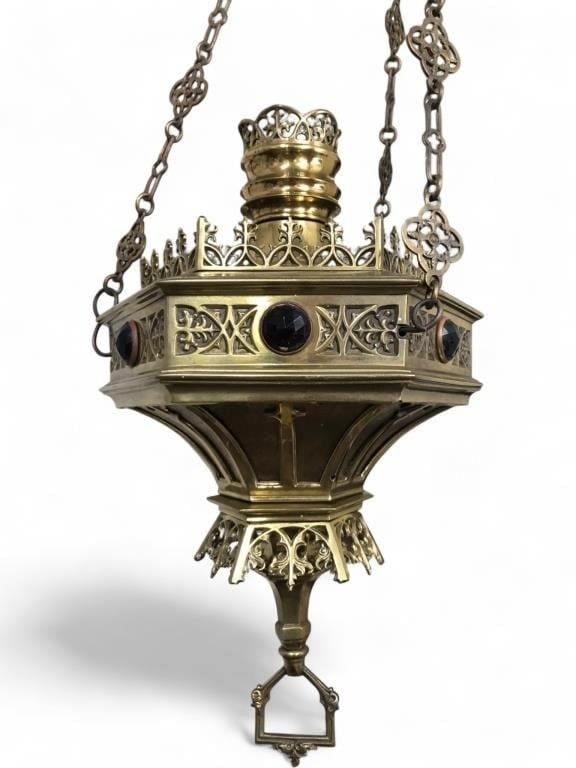 Gothic Revival Brass Sanctuary Lamp, St. Peter's (1 of 15)