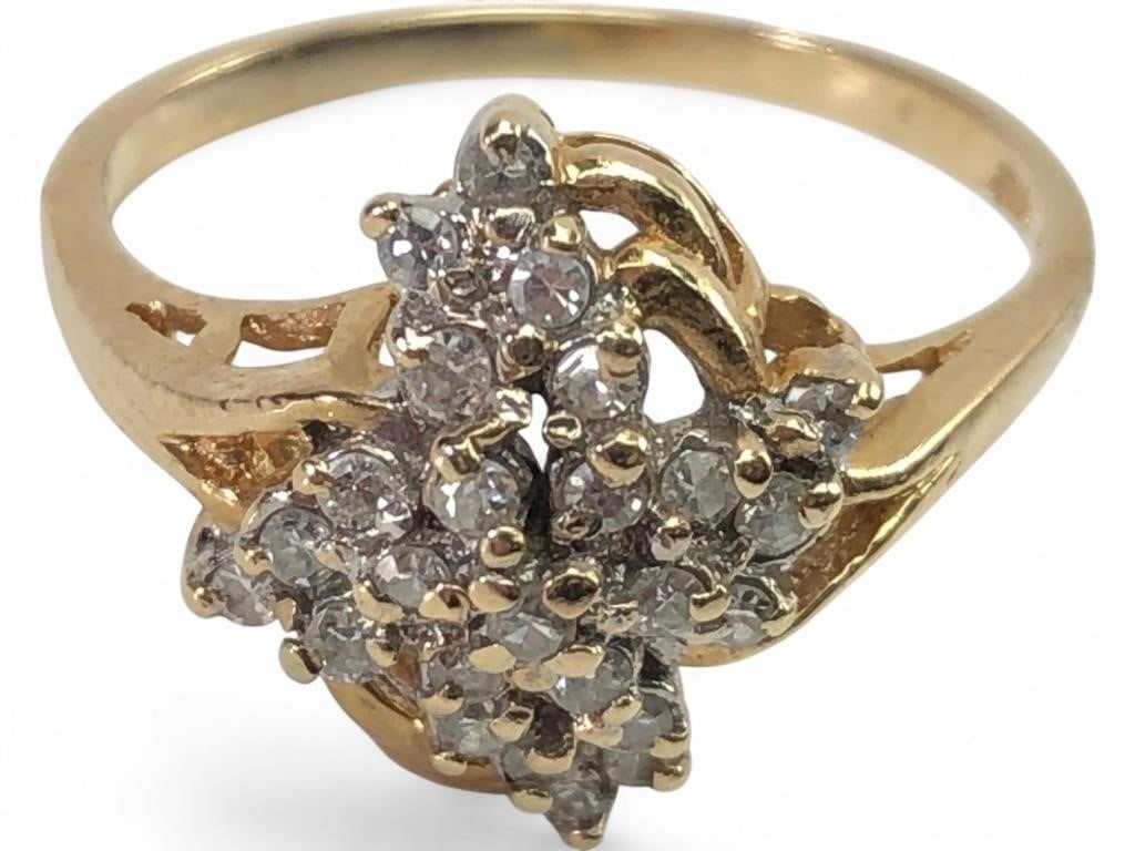 14K Yellow Gold and Diamond Cluster Ring (1 of 9)