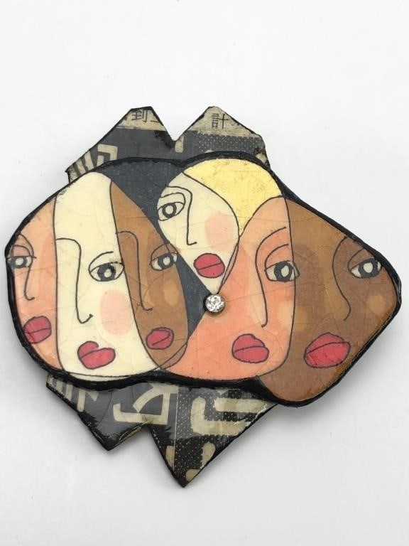 Handmade Multi-Face Art Brooch Pin (1 of 3)
