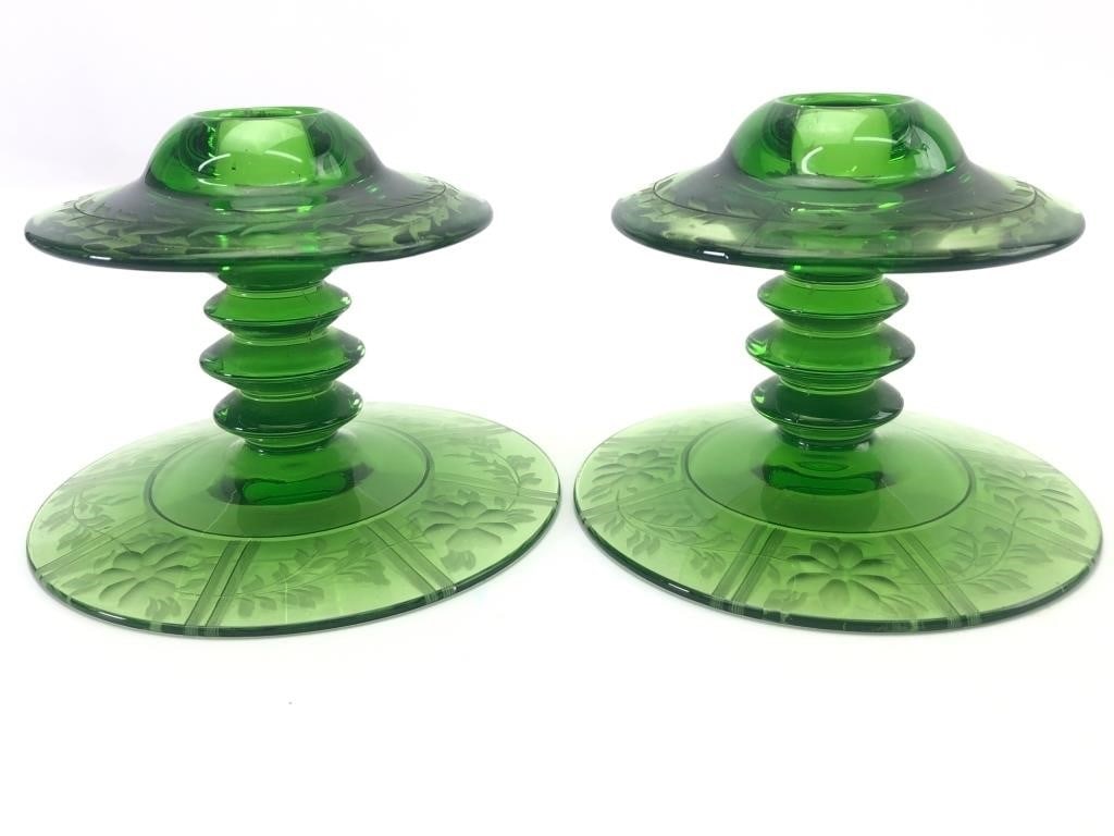 Heisey Green Glass Candle Holders (1 of 7)