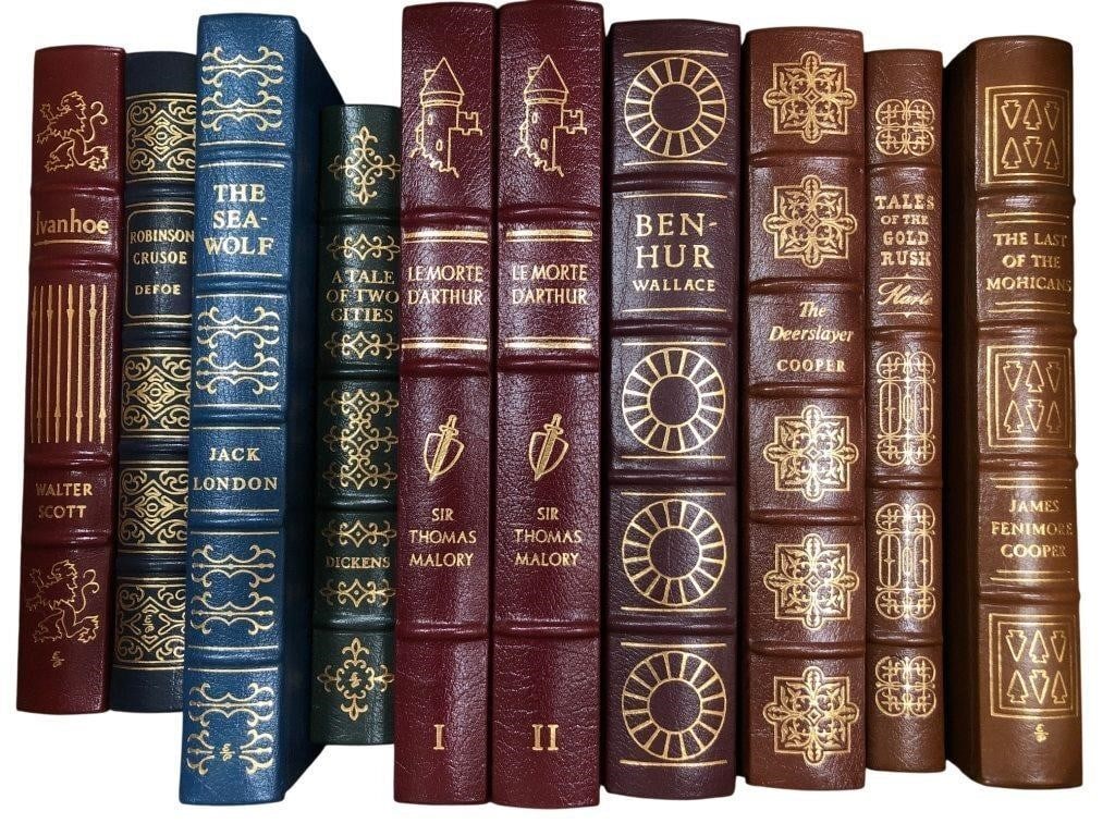 Easton Press Collector's Edition Leather Books, 10: Collection of 10 Easton Press Collector's Edition books from 'The 100 Greatest Books Ever Written' series. Bound in genuine top-grain leather with 22kt gold accents, gilded edges, and moir??Â© fabri