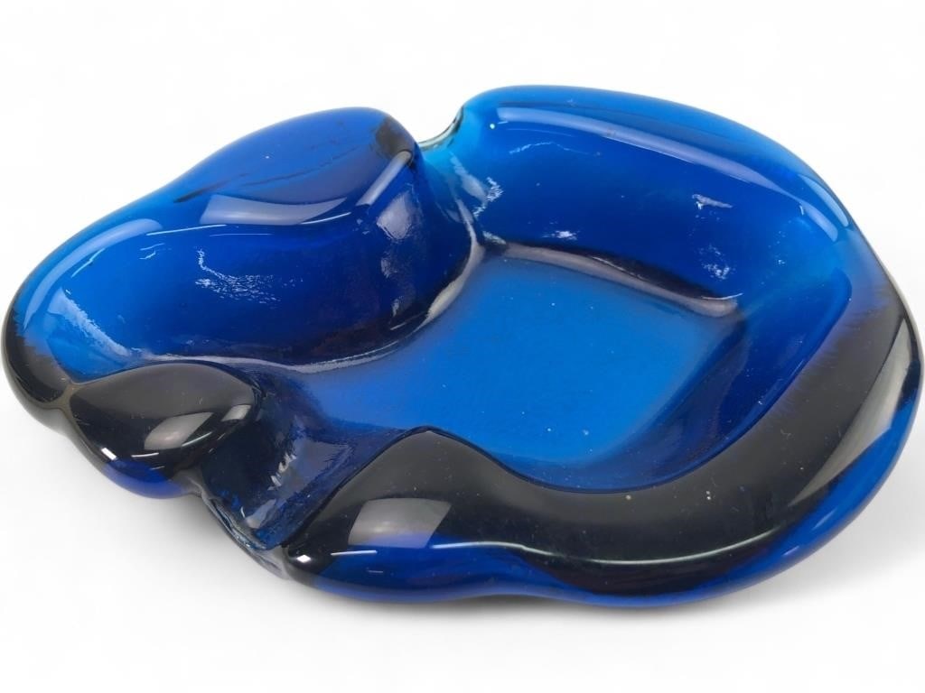 Blenko Cobalt Blue Free-Form Amoeba Glass Bowl (1 of 4)