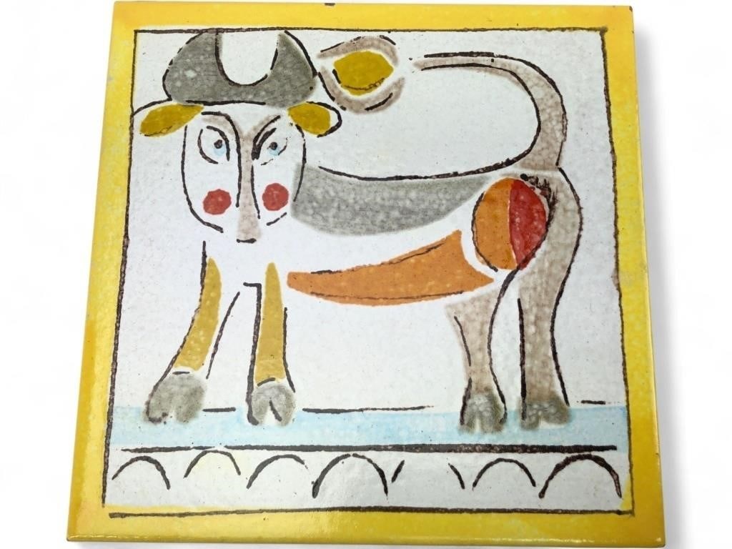 Cannara Italian Pottery Hand-Painted Bull Tile (1 of 7)