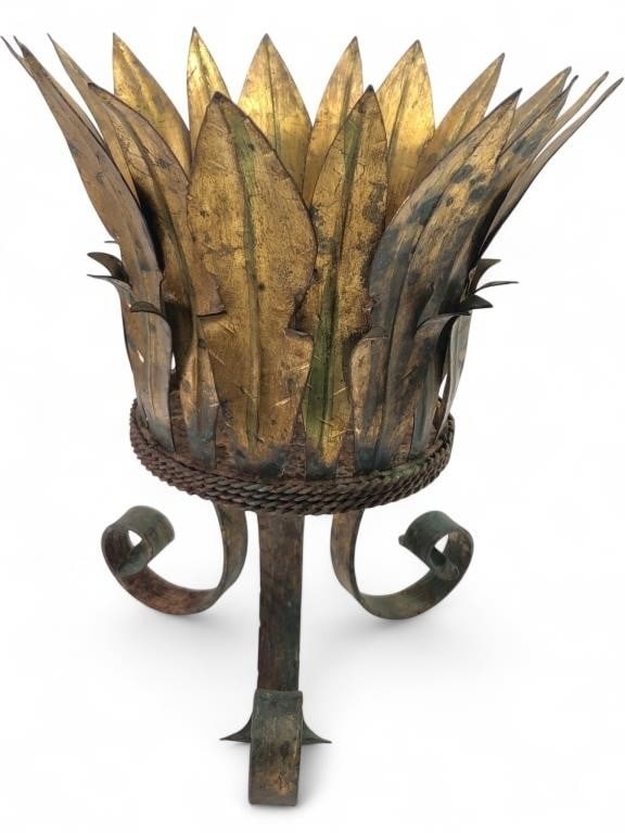 Gilt Iron Leaf Motif Footed Plant Stand (1 of 9)