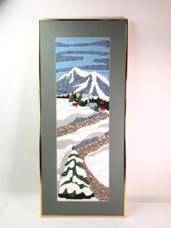 Vintage Crewel Embroidery Winter Scape 13"x 22â€? (1 of 3)