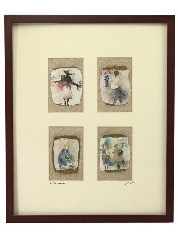 Signed 'In the Garden' Mixed Media Collage Art (1 of 10)