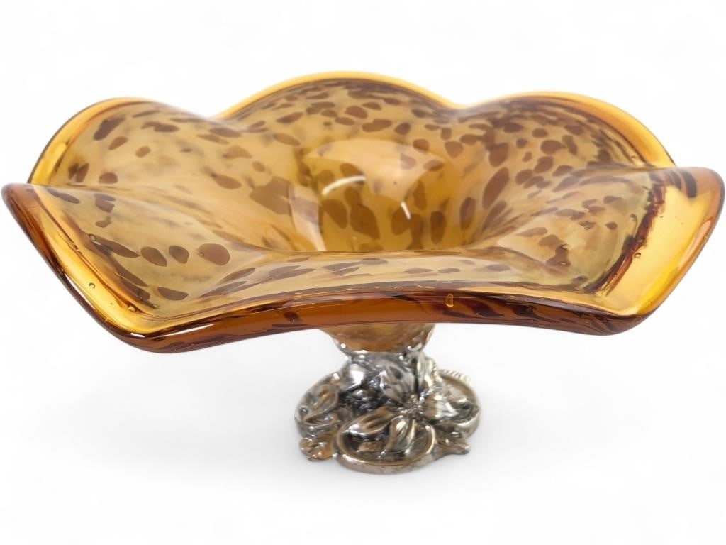 VTG Murano Style Amber Tortoise Art Glass Bowl (1 of 8)
