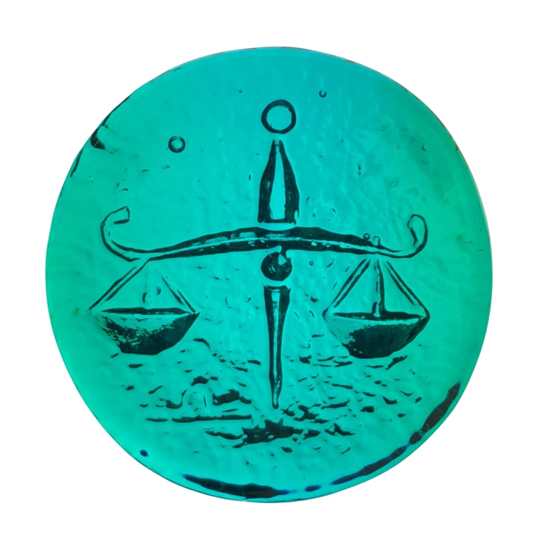 VTG Blenko Azure Blue Glass Libra Zodiac Sign Paperweight (1 of 6)