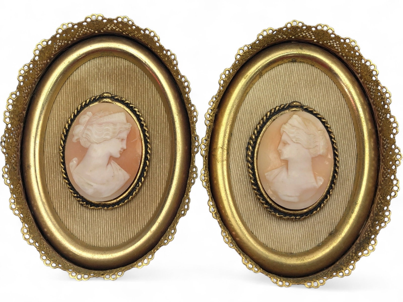 Pair of Framed Shell Cameo Wall Plaques (1 of 6)