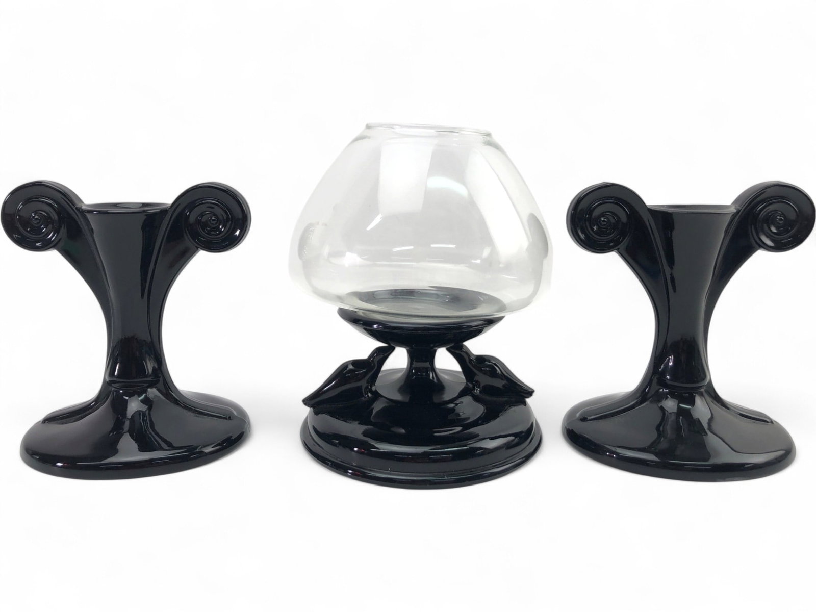 Fostoria Ebony Black Glass Candle Holders & Centerpiece (1 of 11)