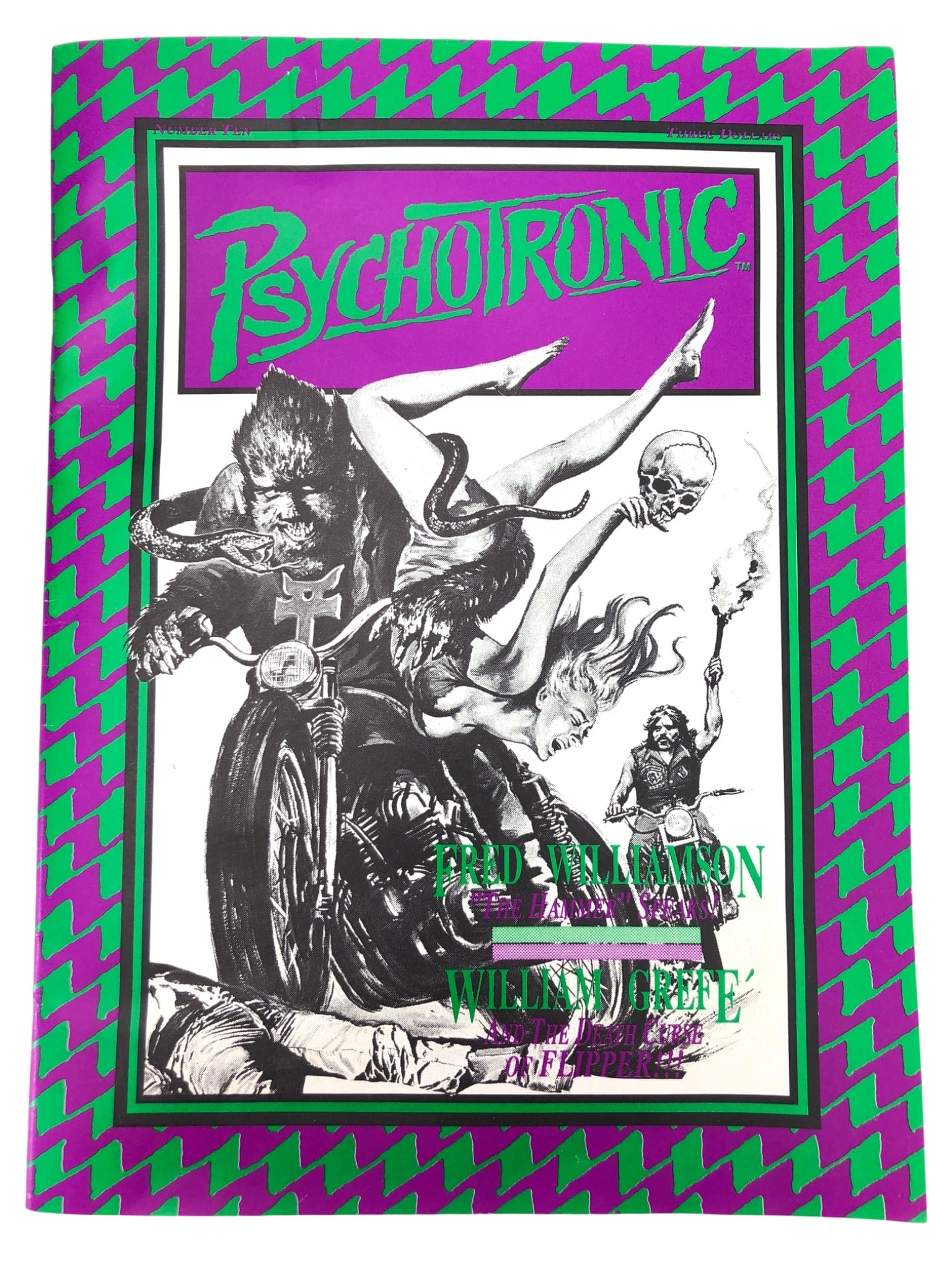 Psychotronic Video Magazine Number Ten Summer 1991: Psychotronic Video magazine, issue number ten, dated Summer 1991. Published and edited by Michael J. Weldon. This issue features interviews with Fred Williamson and William Grefé, along with various 