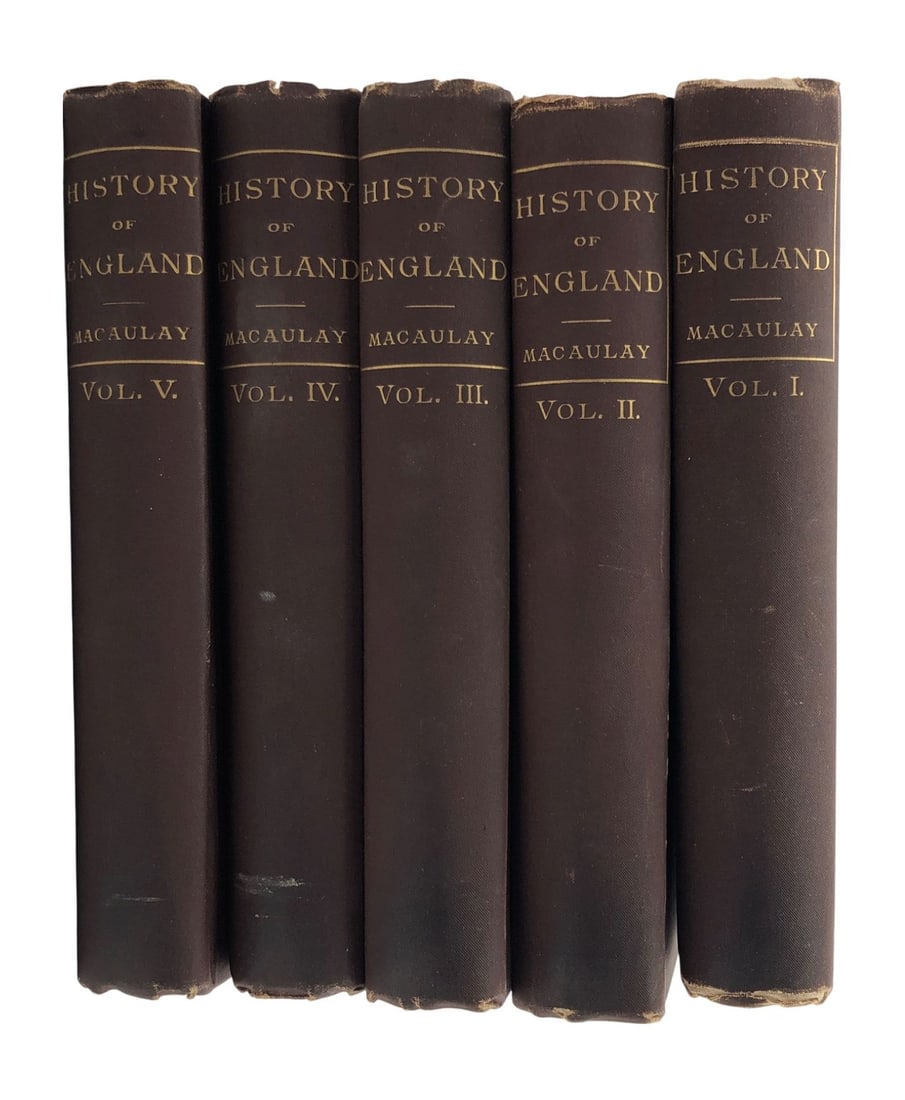 Macaulay History of England 5 Vol. Set c. 1890: Complete five-volume set of 'The History of England from the Accession of James II' by Thomas Babington Macaulay. Published by John Wurtele Lovell, New York, circa 1890. Hardcover bindings in brown cl