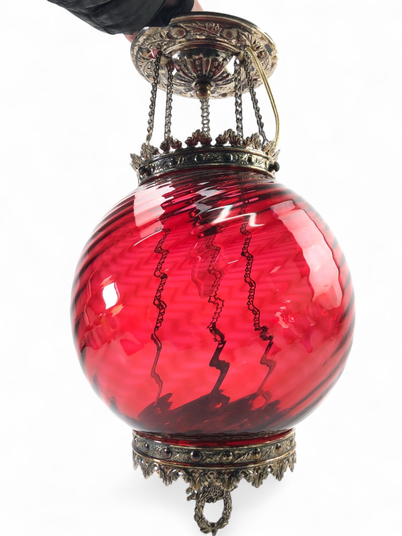 Ornate Red Swirl Art Glass Hanging Lamp (1 of 8)