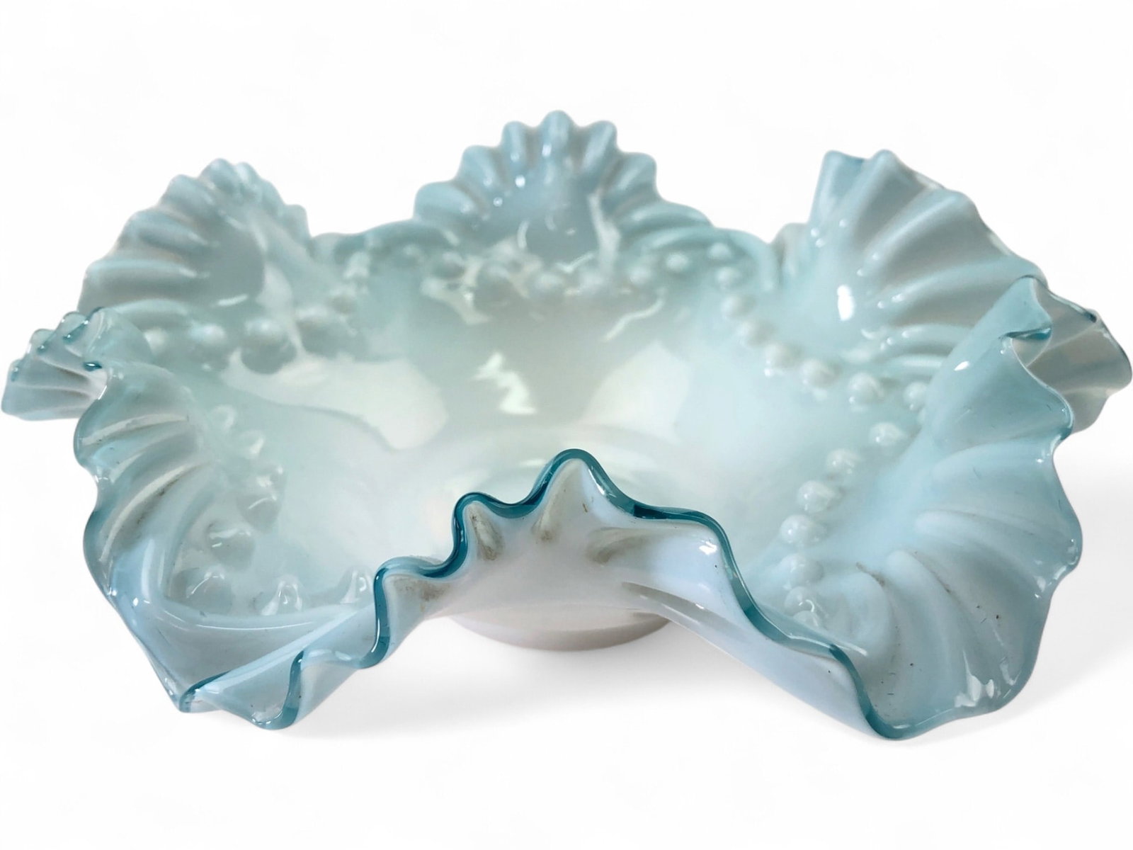 Victorian Opalescent Hobnail Ruffled Art Glass Bowl (1 of 6)