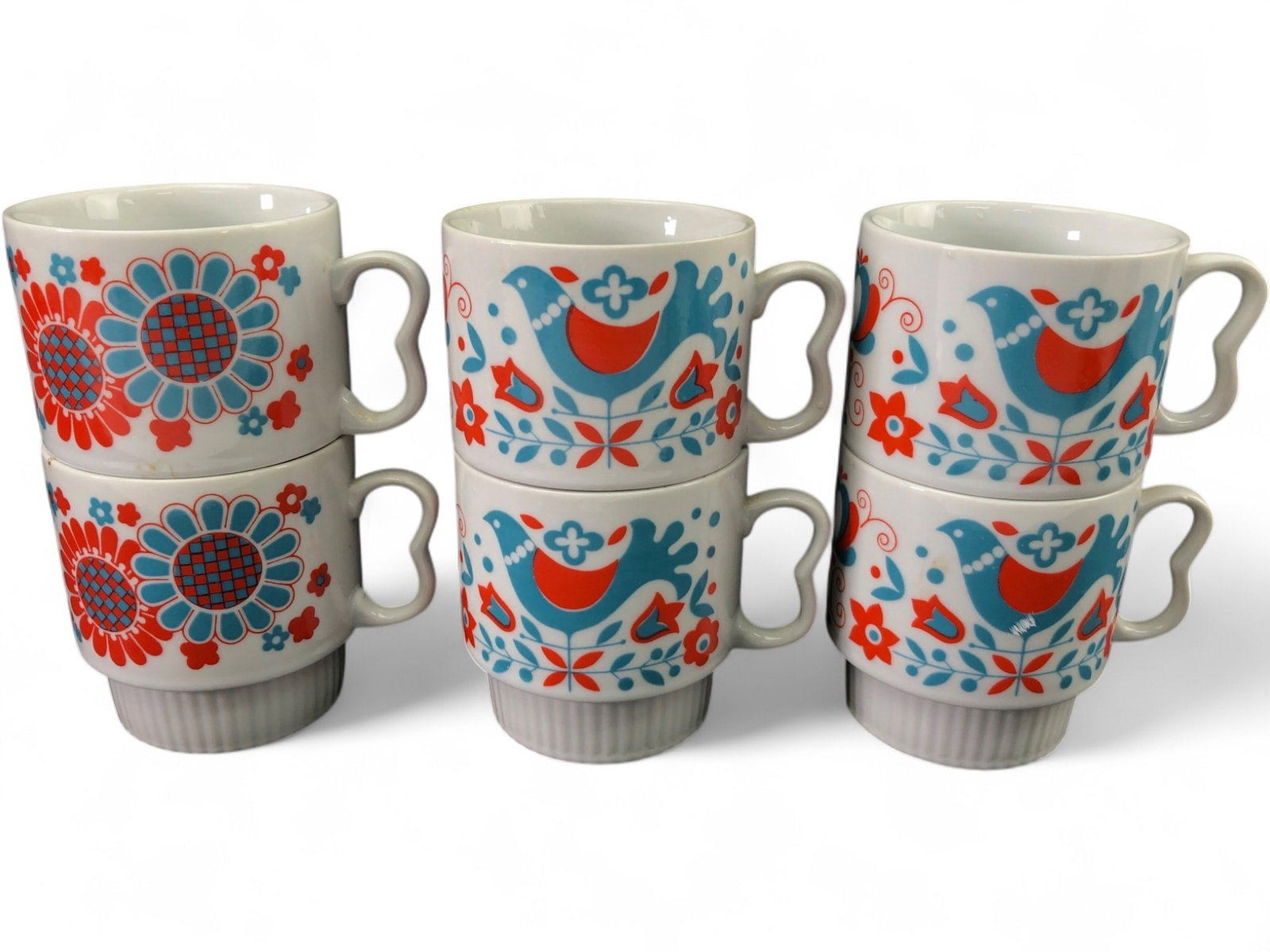 VTG Japanese Flower Power Stacking Ceramic Mugs (1 of 7)