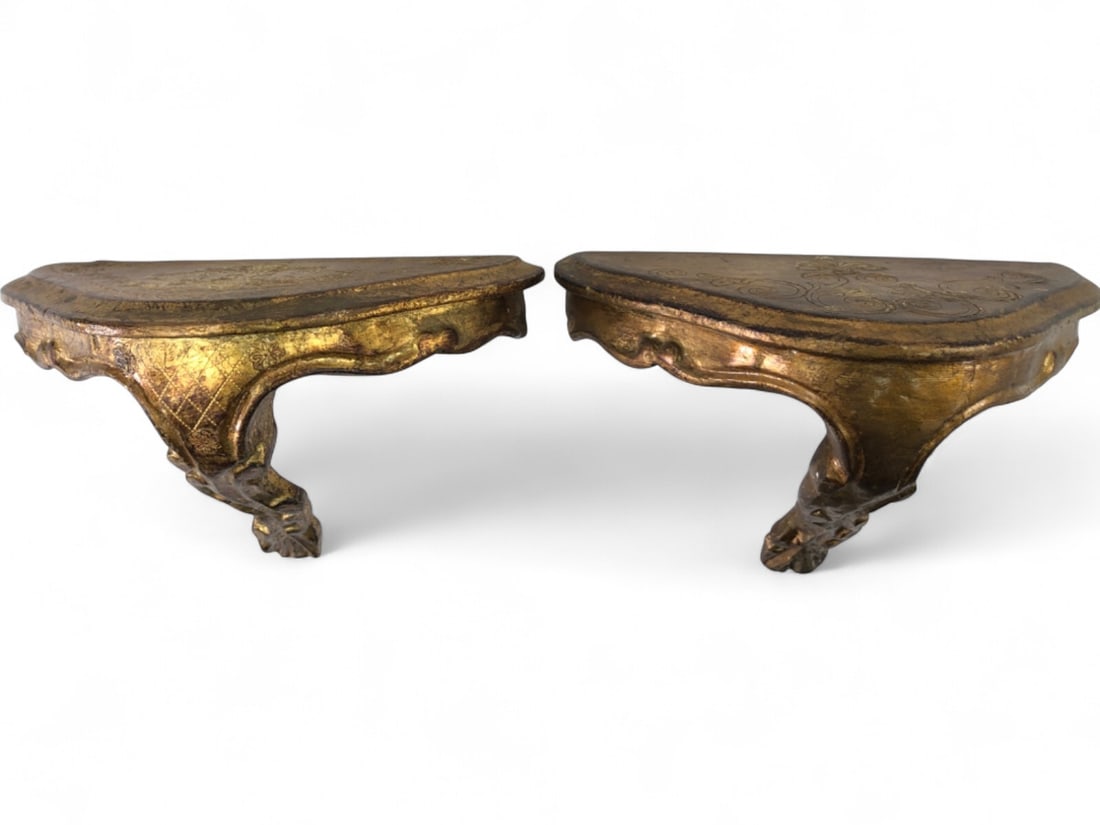 VTG Gold Gilt Carved Wooden Wall Shelves, 9"W (1 of 8)