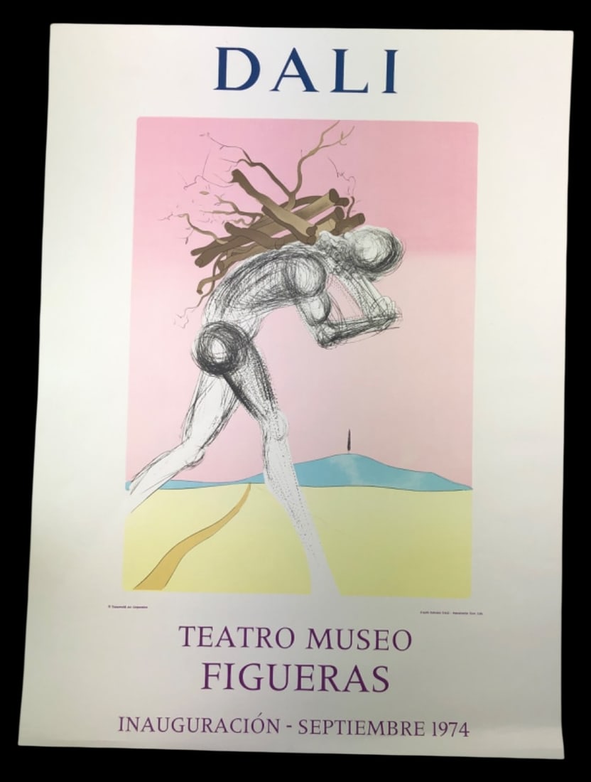 Salvador Dalí Teatro Museo Figueras 1974 Poster: Original 1974 exhibition poster for the inauguration of the Teatro Museo Figueras. Features artwork after Salvador Dalí, printed in France by Mourlot. Published by Transworld Art Corporation.