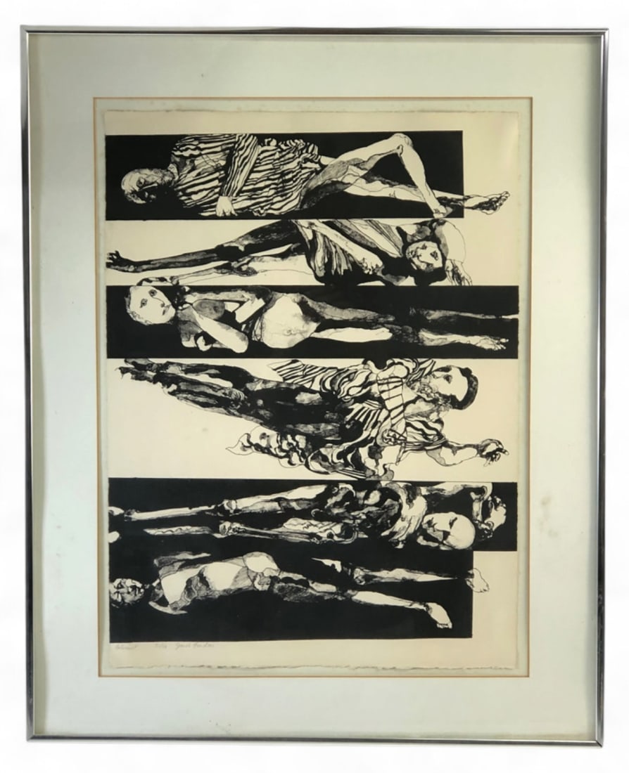 Jacob Landau 'Holocaust' Signed Lithograph: Original lithograph titled 'Holocaust' by American artist Jacob Landau. Pencil signed and numbered 21/40. Framed, measuring 21.25" x 26.25". Features Associated American Artists gallery label on