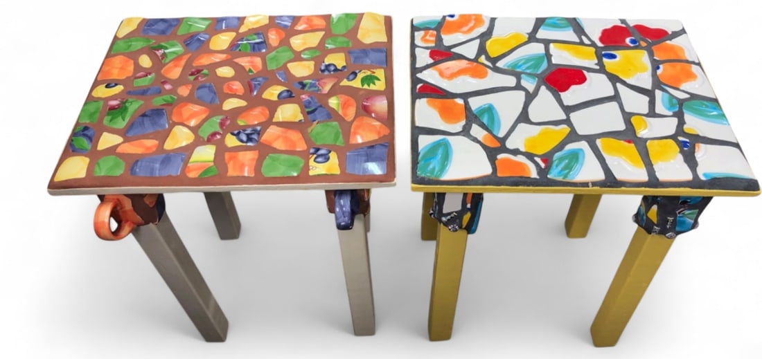 Samoray Signed Ceramic Mosaic Side Tables, Pr. (1 of 11)