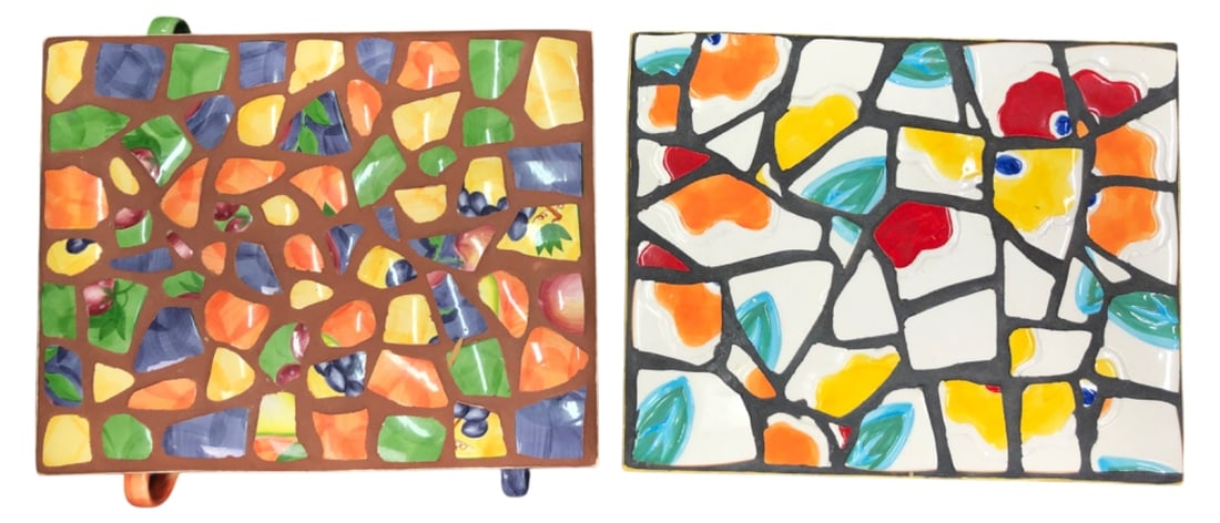Samoray Signed Ceramic Mosaic Side Tables, Pr. - 2
