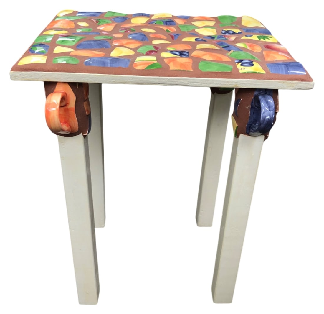 Samoray Signed Ceramic Mosaic Side Tables, Pr. - 3