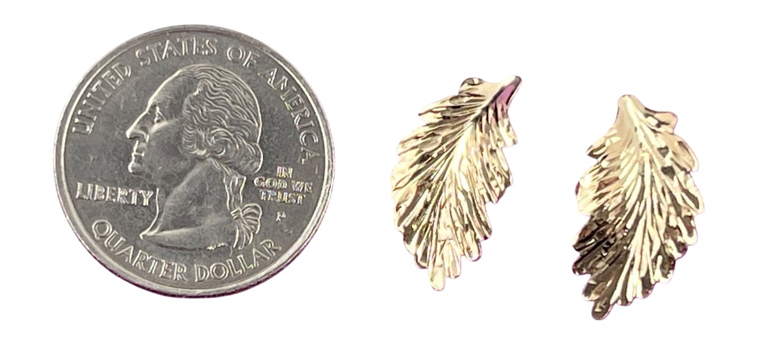 14K Gold Leaf Stud Earrings - 2
