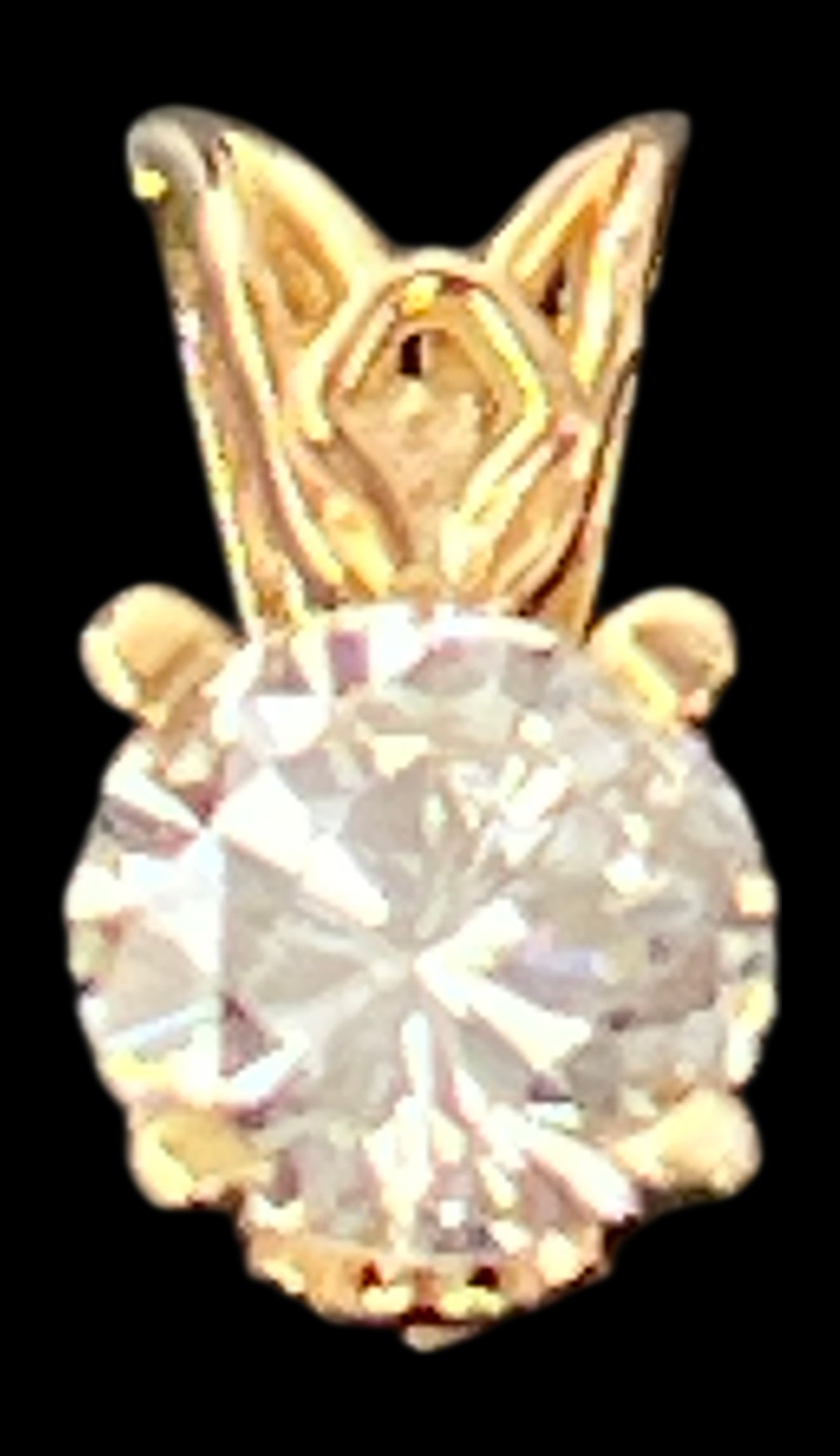 14K Yellow Gold .55 Carat Diamond Solitaire Pendant: A diamond solitaire pendant featuring a round brilliant cut diamond weighing approximately .55 carats. The diamond is set in a 14 karat yellow gold four-prong mounting with a decorative openwork
