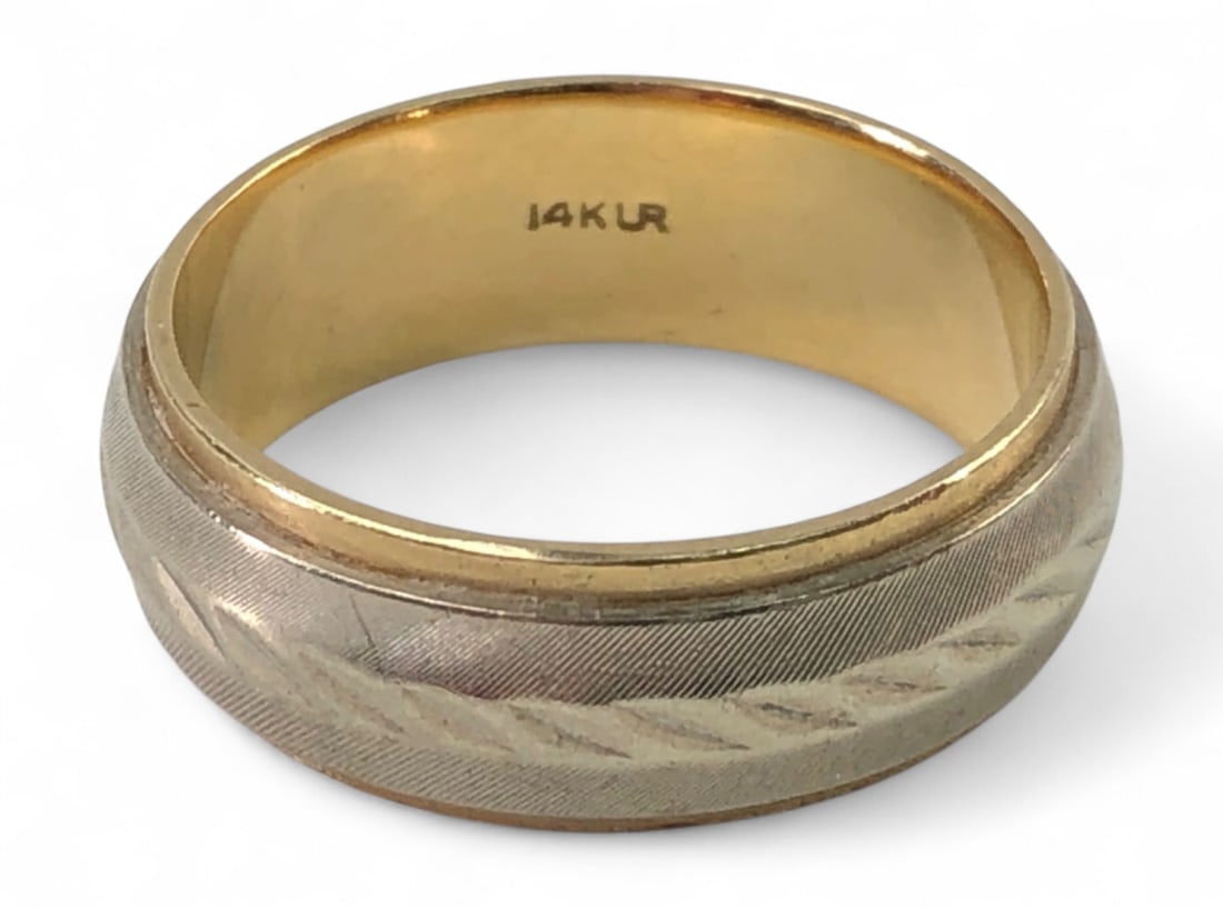 14K Yellow Gold and White Metal Band Ring, Size 6 (1 of 5)